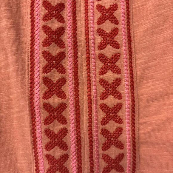 Boden Diana Embroidered Tunic Top Red Pink Long Sleeve Tie Neck Size US Sz 6 - Picture 7 of 11